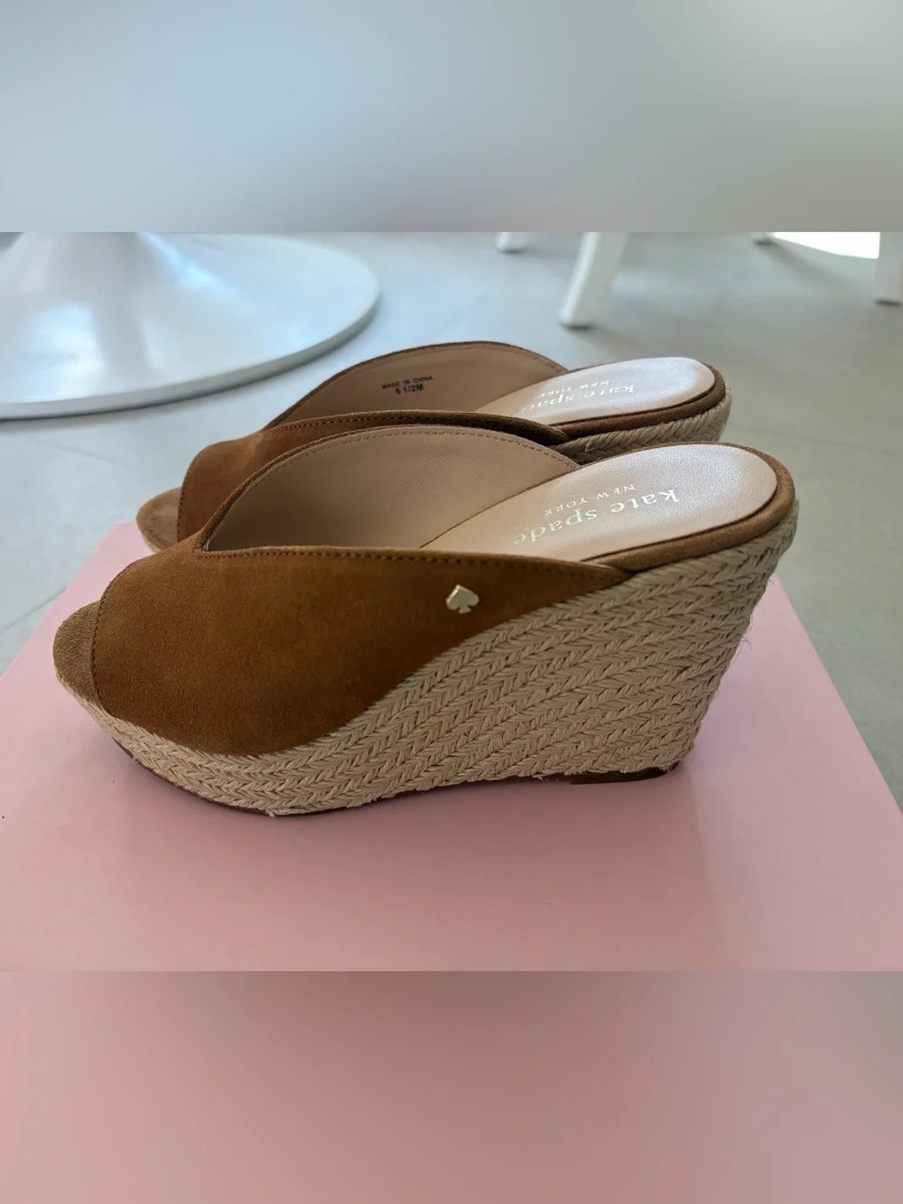 Kate Spade, Tan Suede Wedge Sandals, Size 5.5, Very Good Condition